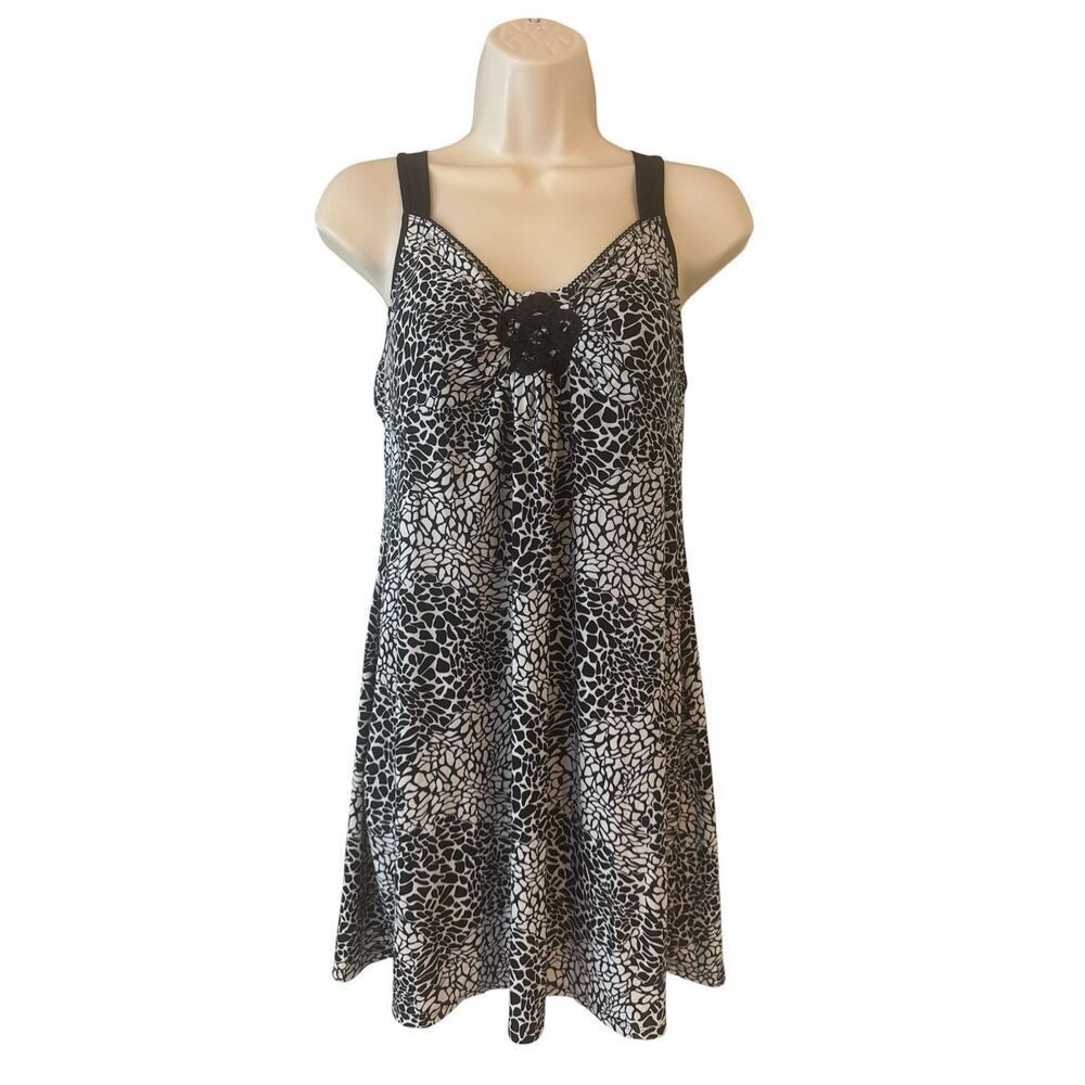 New Direction ND Intimates Night Gown White Black Floral Size Small